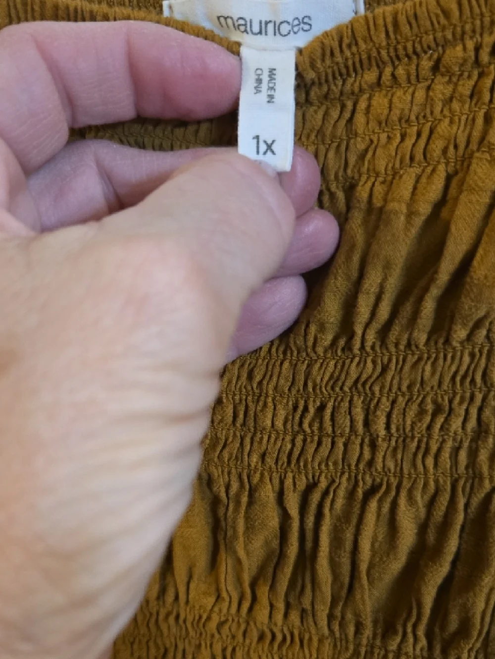 Maurices mustard smocked peplum top with puff sleeves - Picture 3 of 5